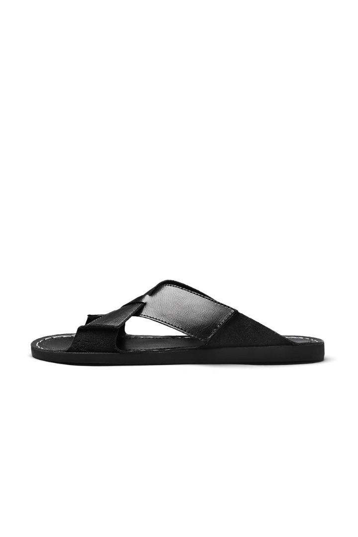 Ravello Black Leather Cross-Strap Sandals