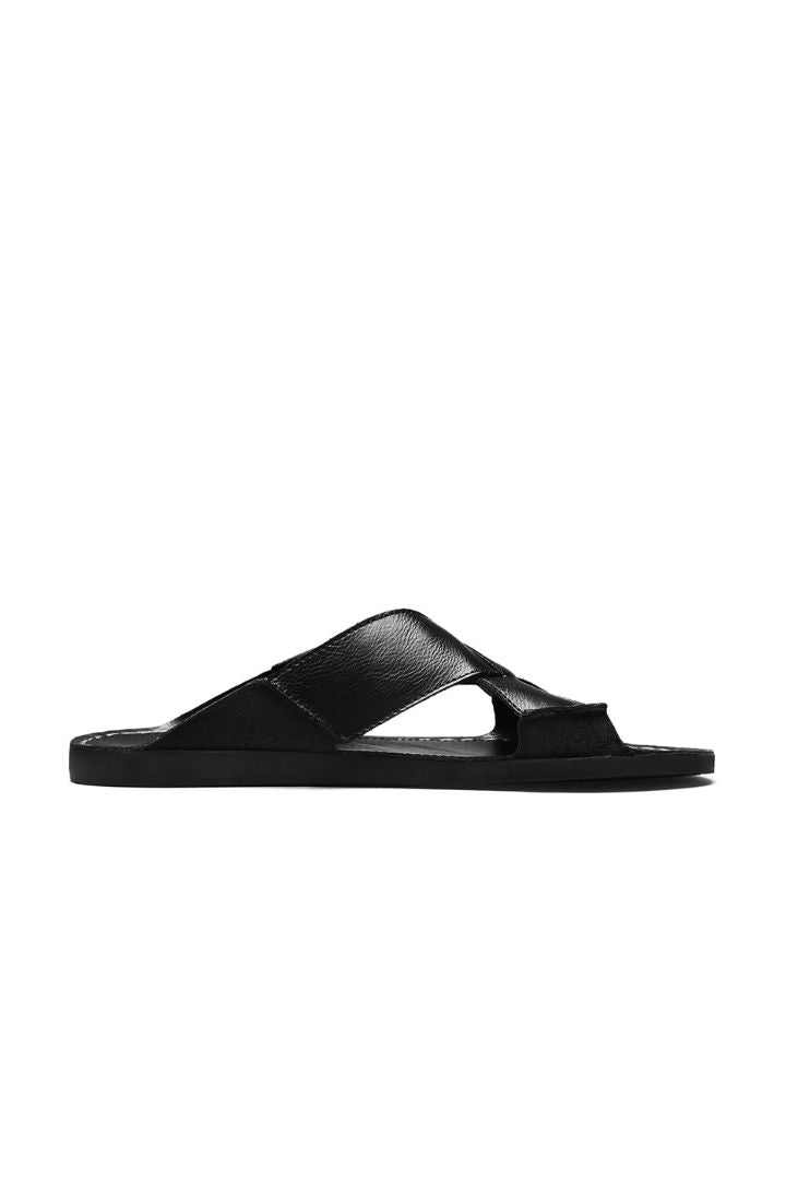 Ravello Black Leather Cross-Strap Sandals