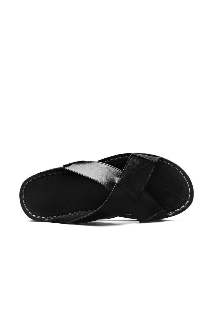 Ravello Black Leather Cross-Strap Sandals