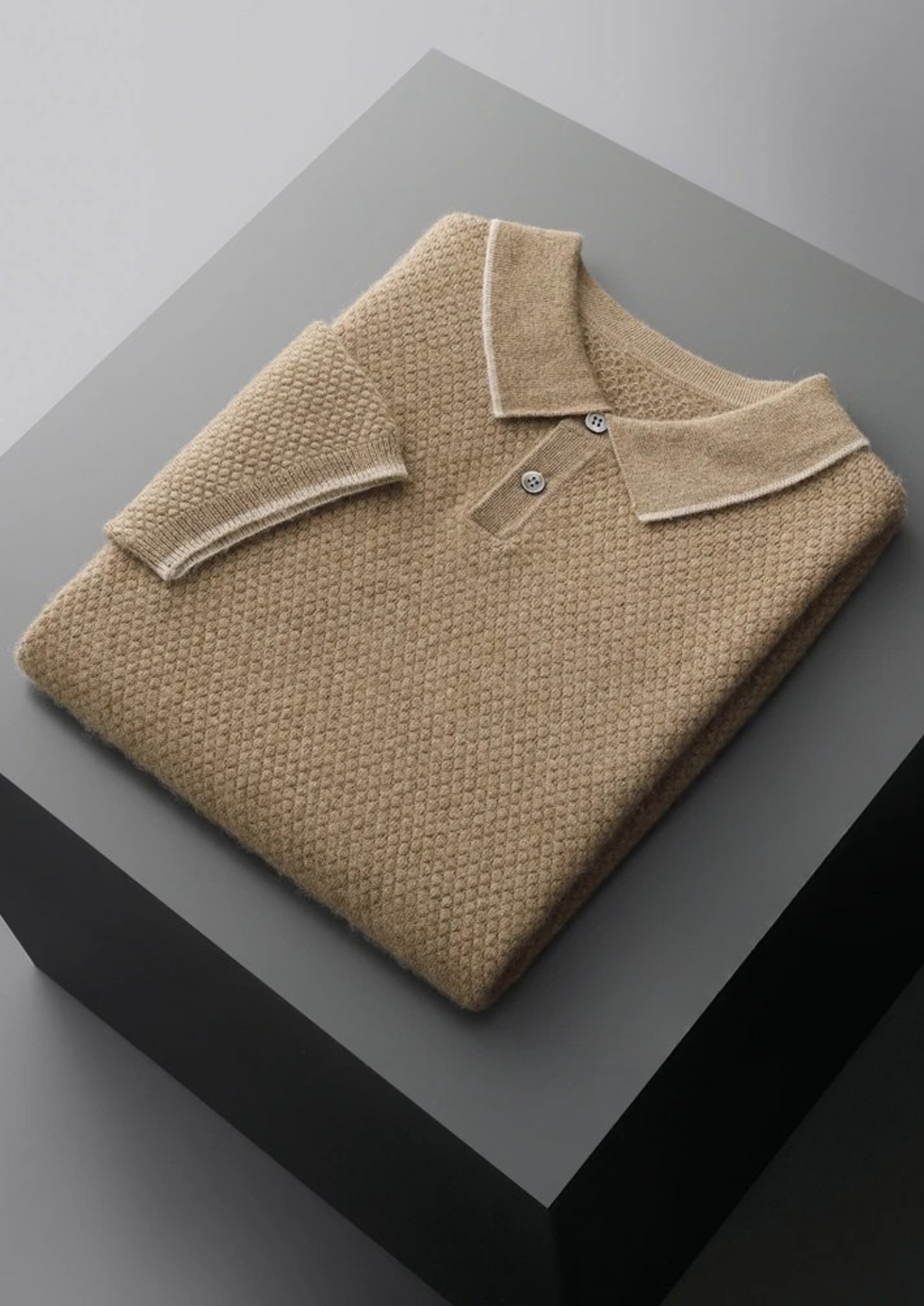 Beige Two-Tone Cashmere Polo