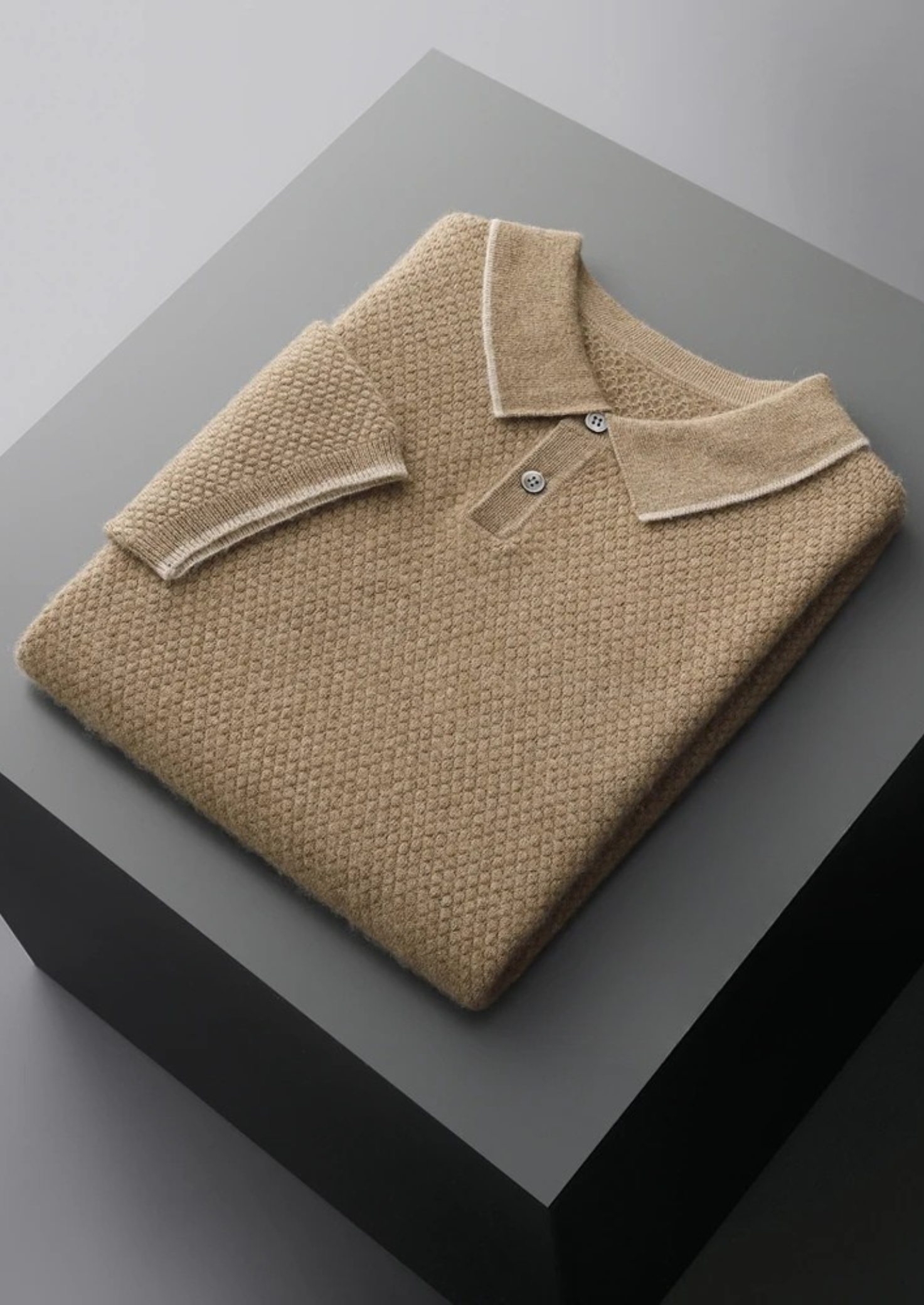Beige Two-Tone Cashmere Polo