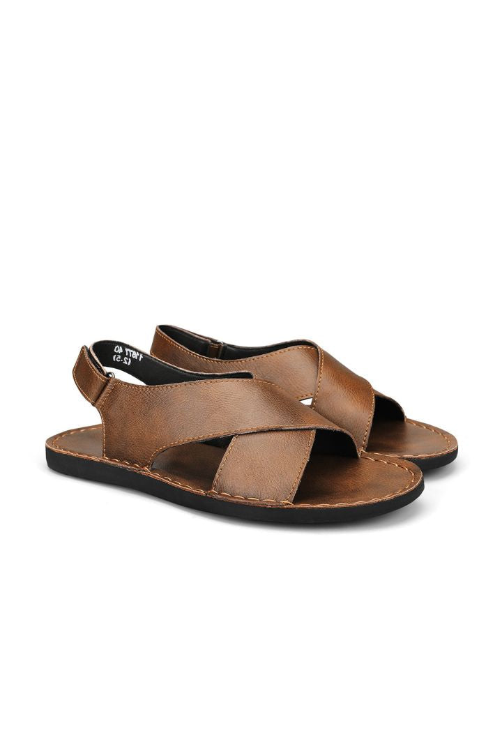 Alvaro Brown Leather Cross-Strap Sandals