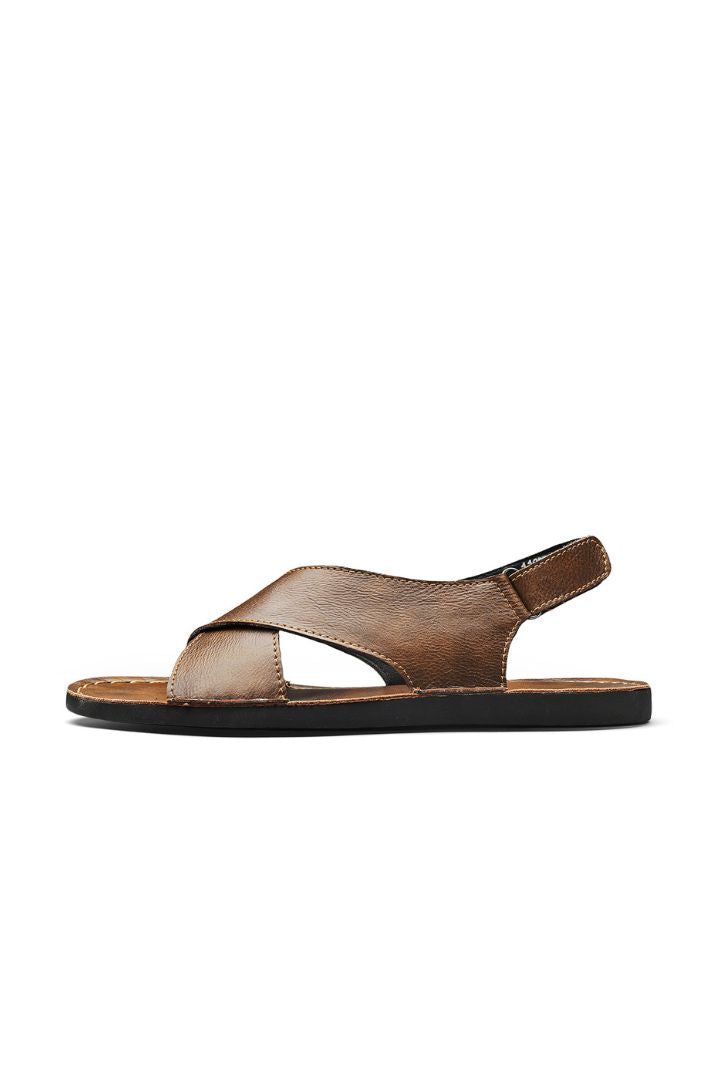 Alvaro Brown Leather Cross-Strap Sandals