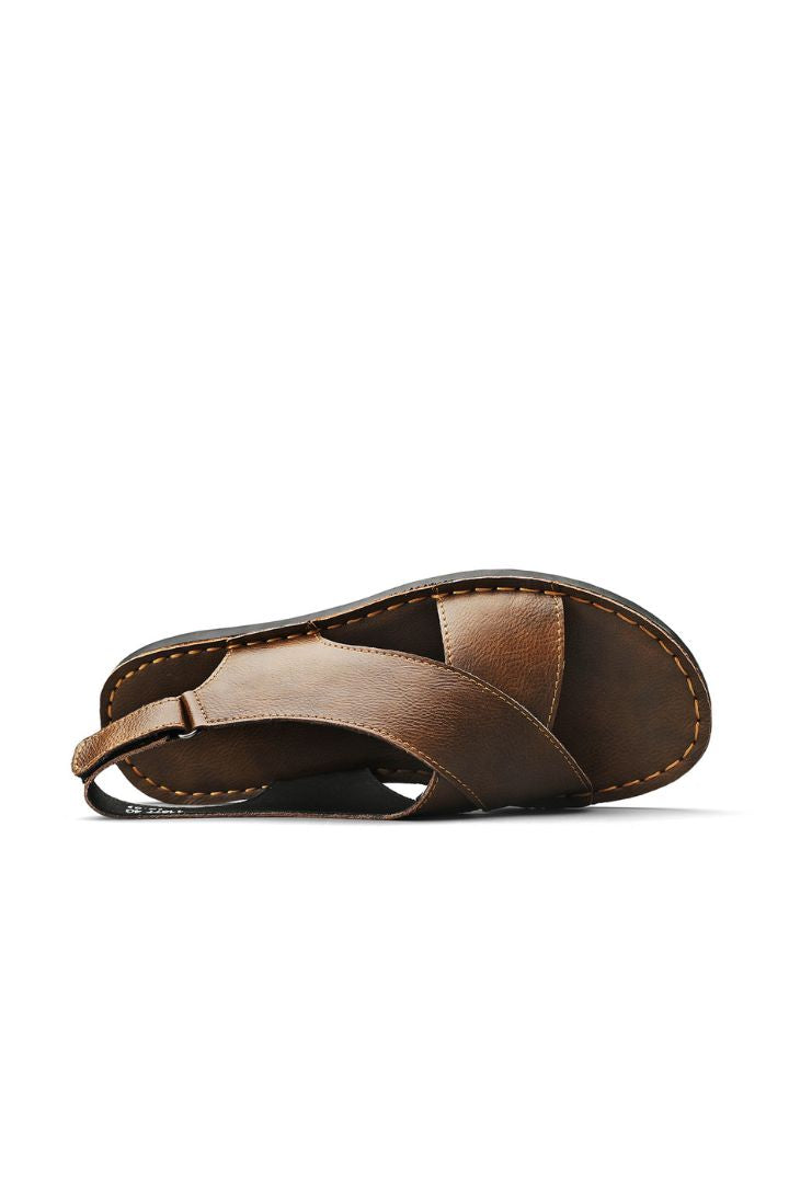 Alvaro Brown Leather Cross-Strap Sandals