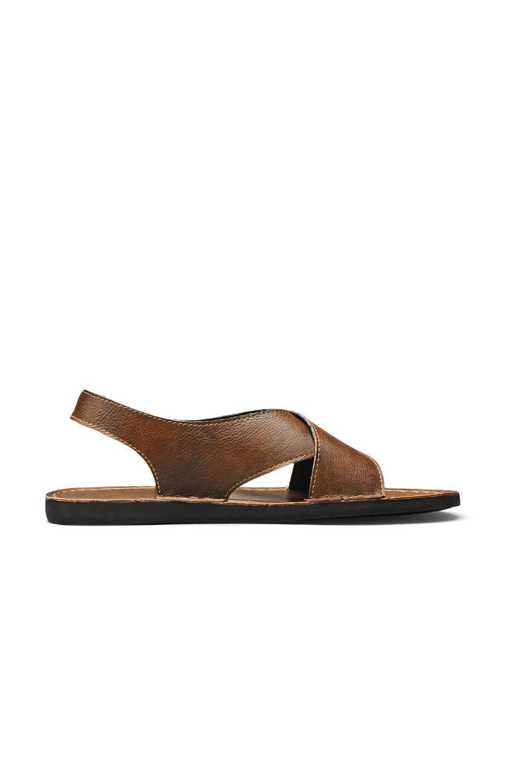 Alvaro Brown Leather Cross-Strap Sandals