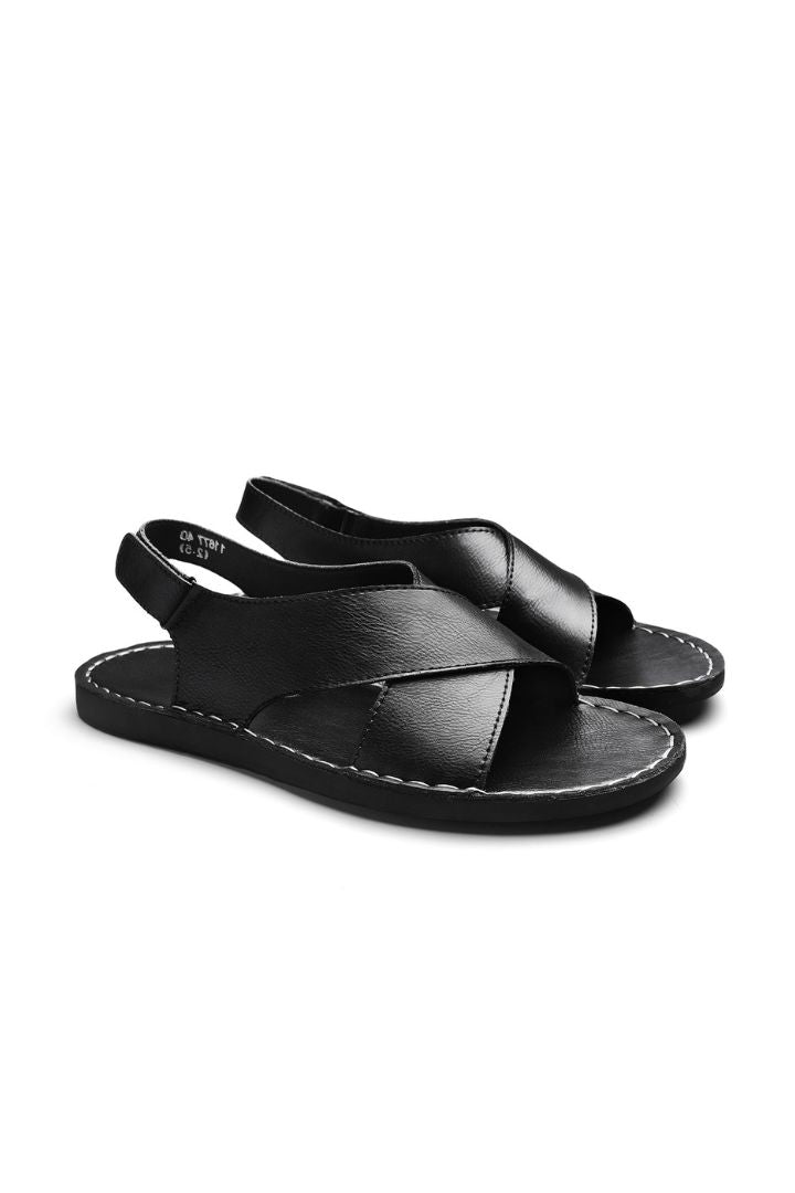 Alvaro Black Leather Cross-Strap Sandals
