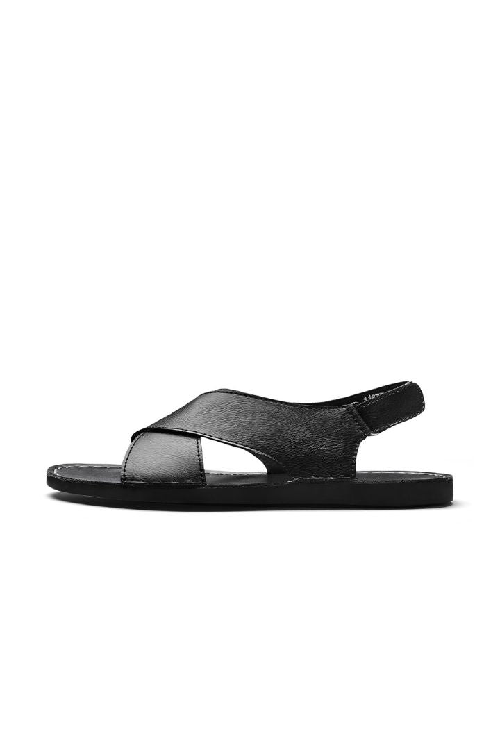 Alvaro Black Leather Cross-Strap Sandals