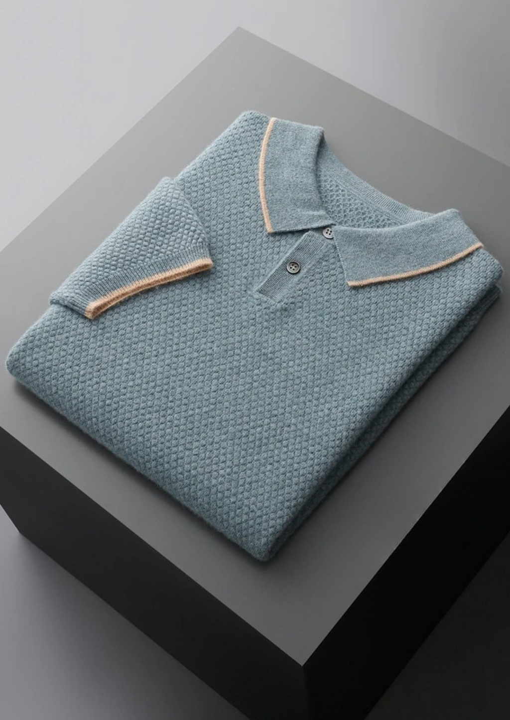 Sea Blue Two-Tone Cashmere Polo