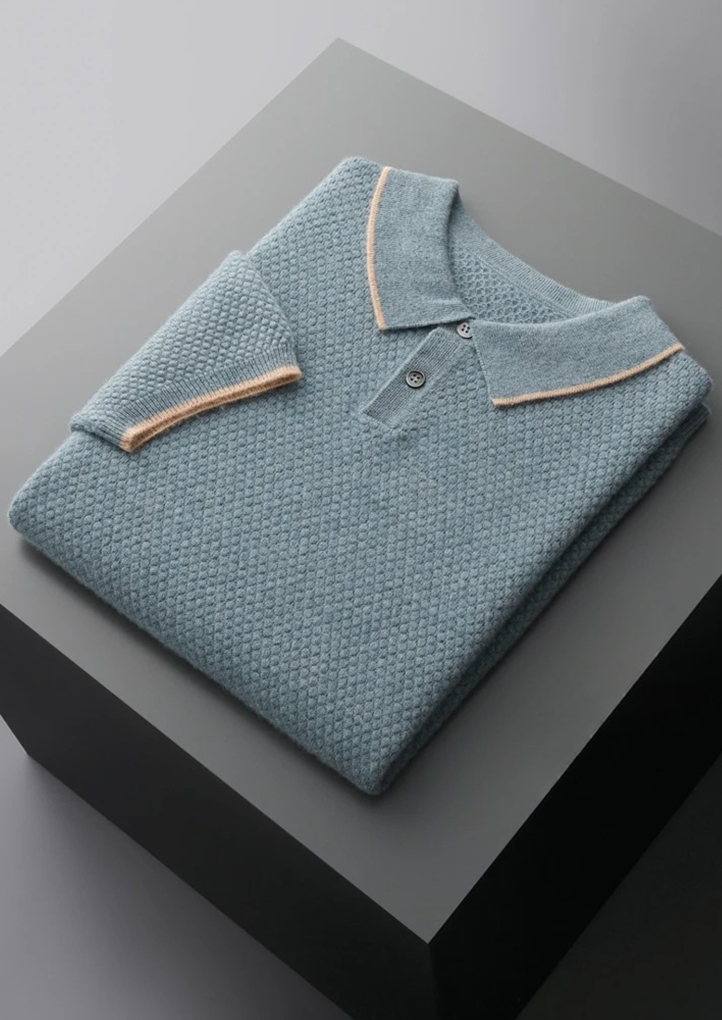 Sea Blue Two-Tone Cashmere Polo