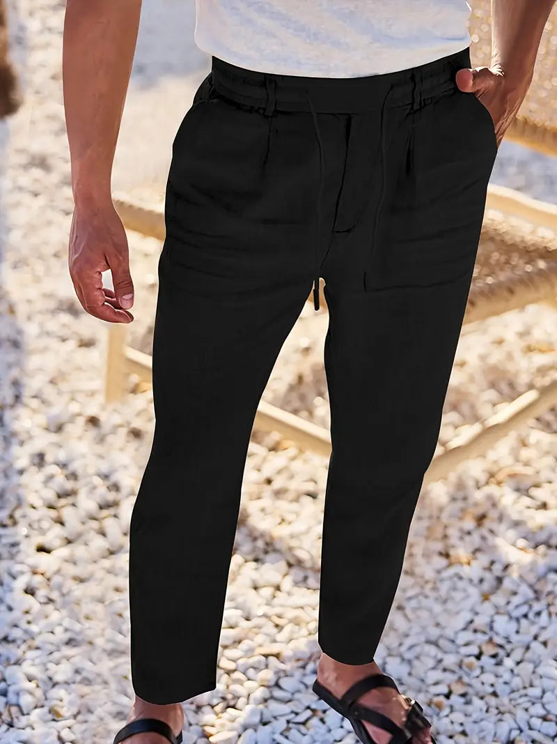 WIDE LINEN TROUSERS WITH CORD