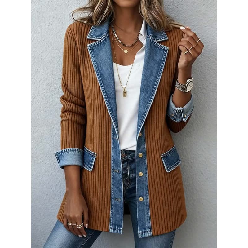 Denim-Trimmed Casual Jacket in Midnight Blue