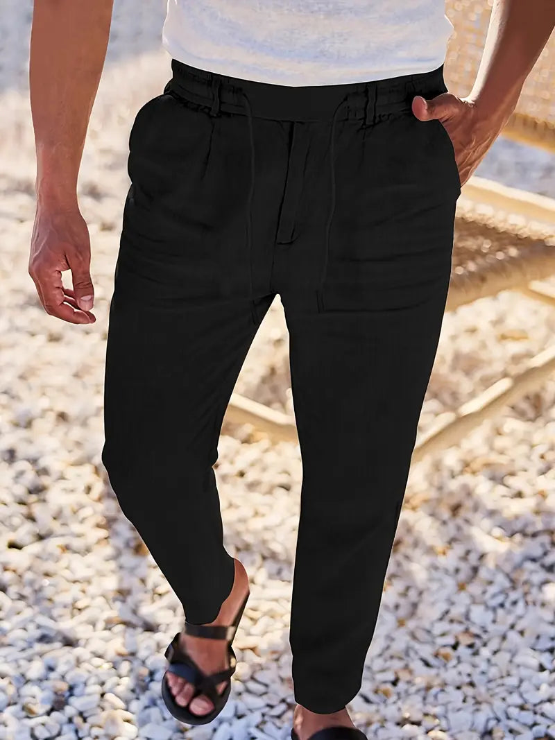WIDE LINEN TROUSERS WITH CORD