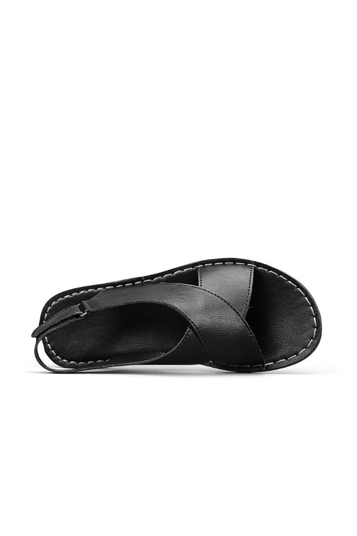 Alvaro Black Leather Cross-Strap Sandals