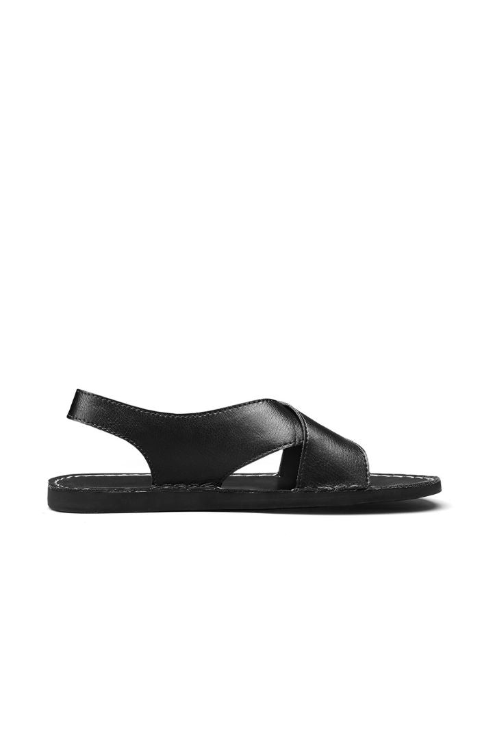 Alvaro Black Leather Cross-Strap Sandals
