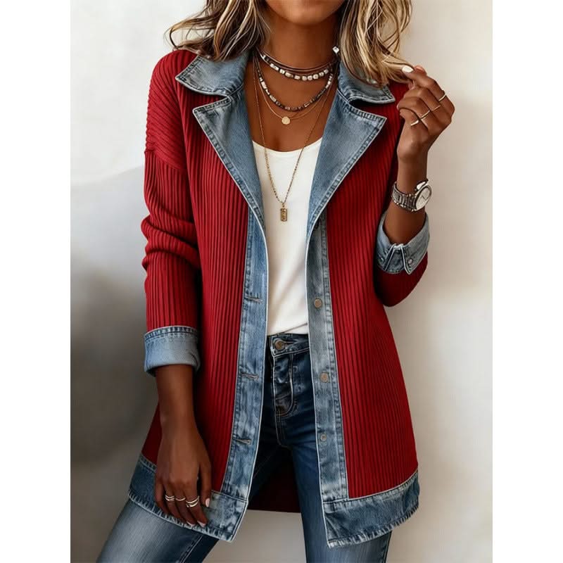 Denim-Trimmed Casual Jacket in Midnight Blue