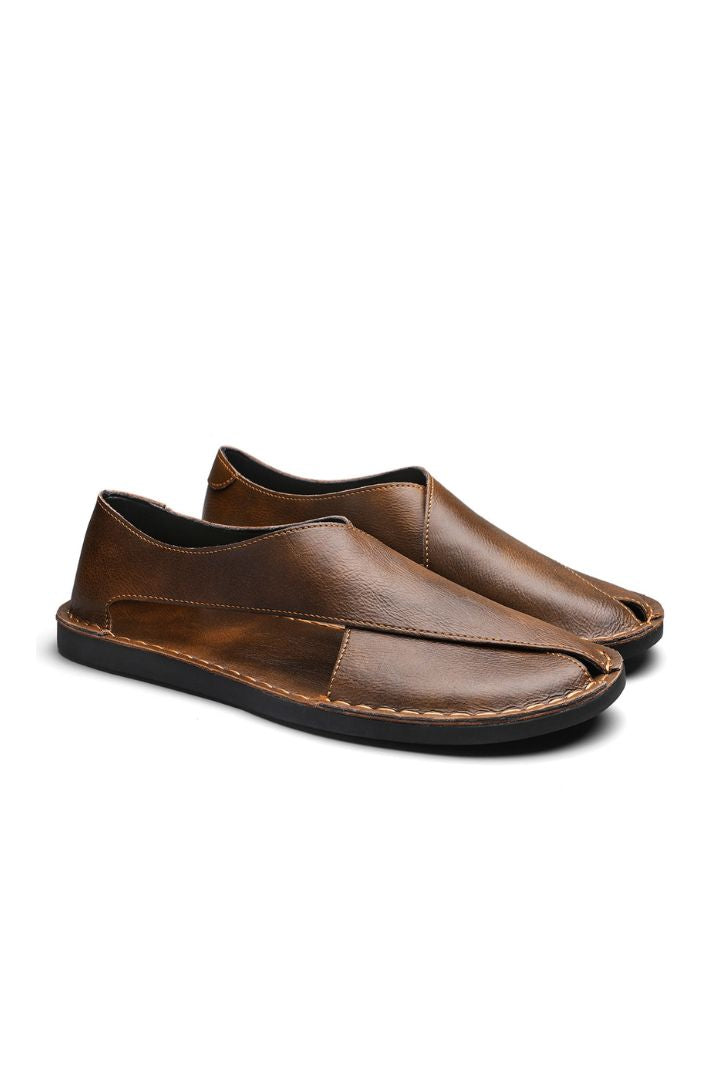 Luca Open-Side Leather Sandals in Rich Brown