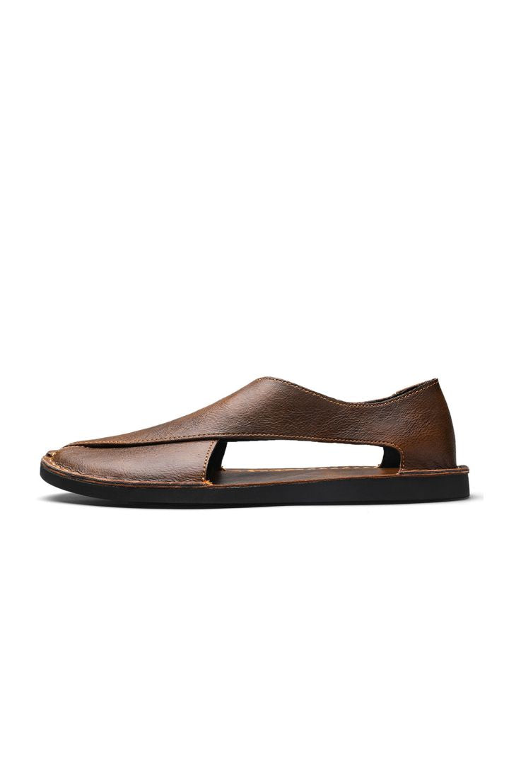 Luca Open-Side Leather Sandals in Rich Brown