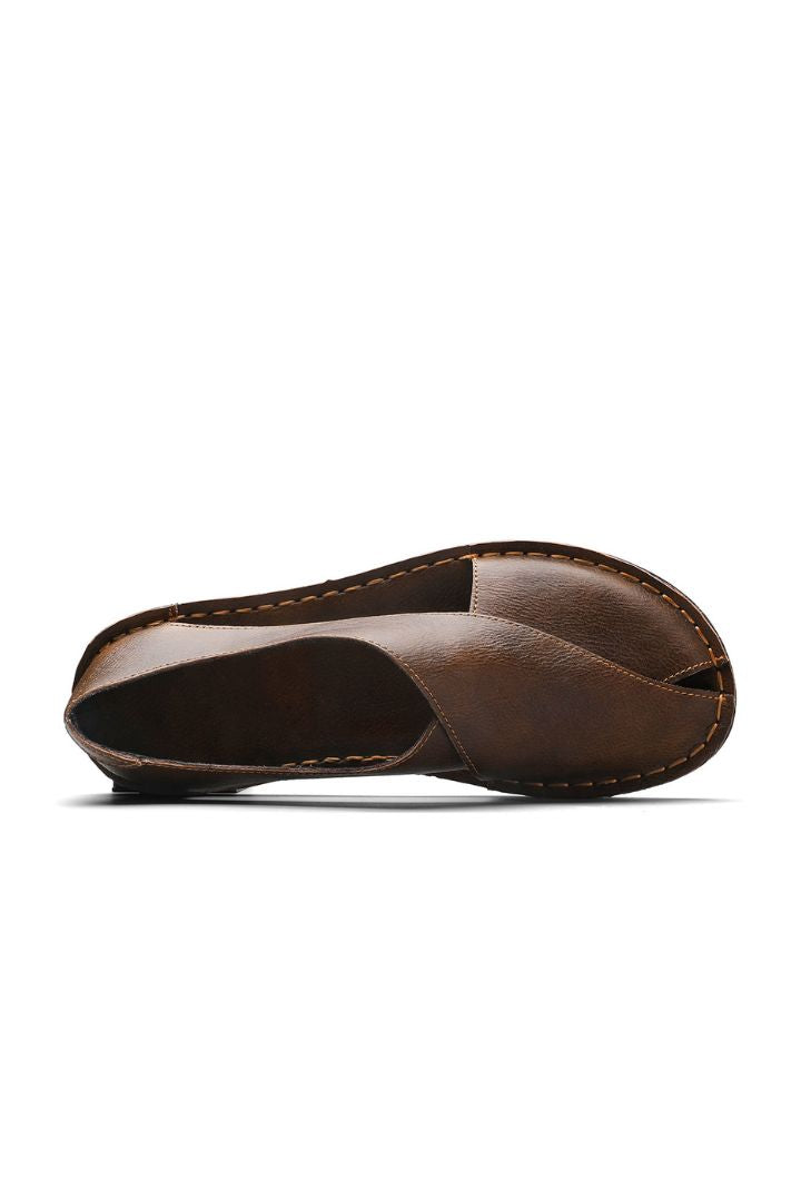 Luca Open-Side Leather Sandals in Rich Brown