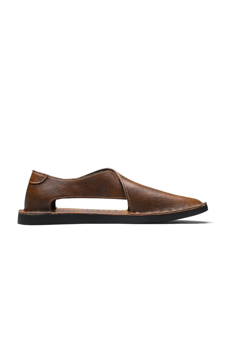 Luca Open-Side Leather Sandals in Rich Brown