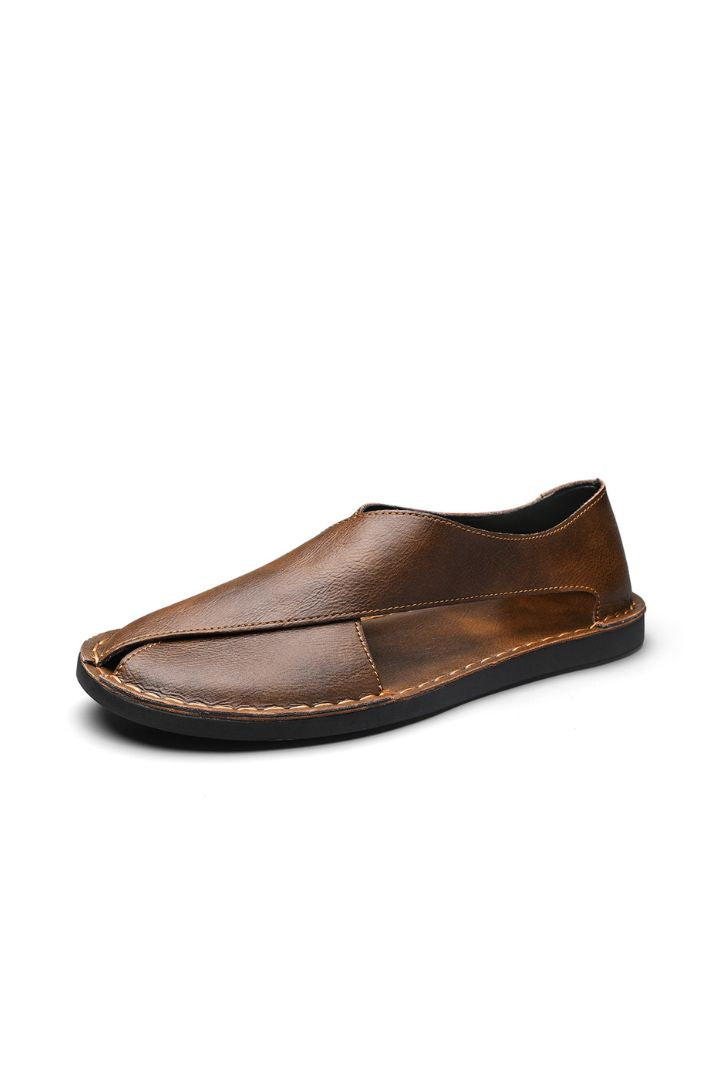 Luca Open-Side Leather Sandals in Rich Brown