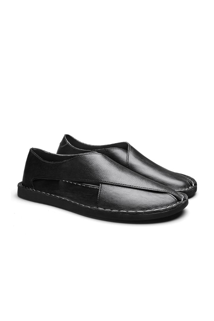 Luca Open-Side Leather Sandals in Noir