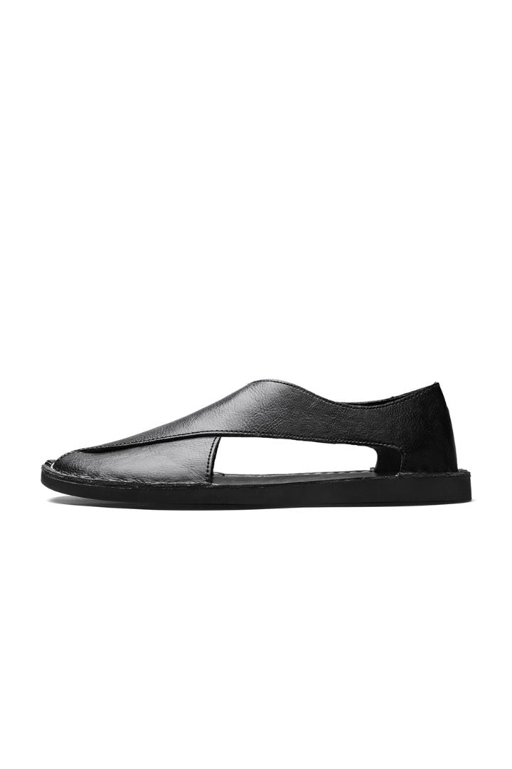 Luca Open-Side Leather Sandals in Noir
