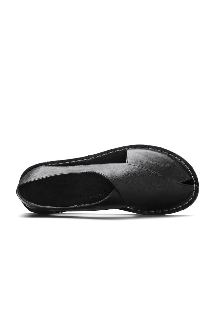 Luca Open-Side Leather Sandals in Noir