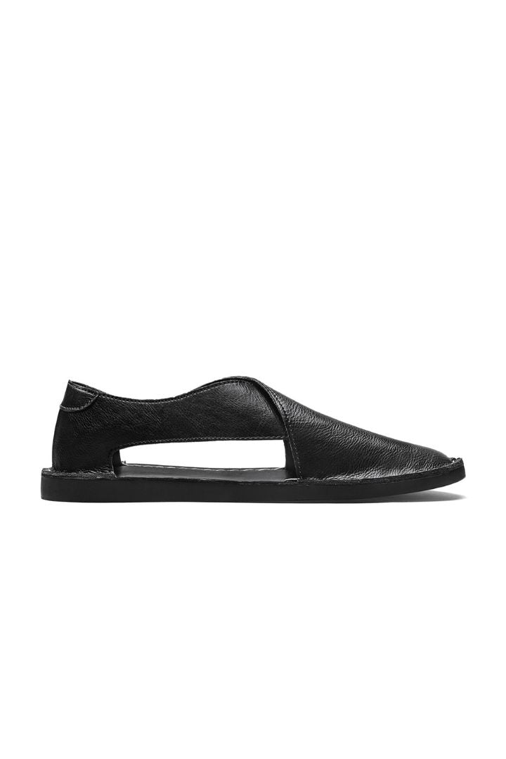 Luca Open-Side Leather Sandals in Noir