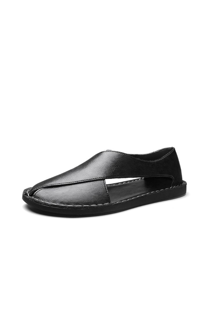 Luca Open-Side Leather Sandals in Noir