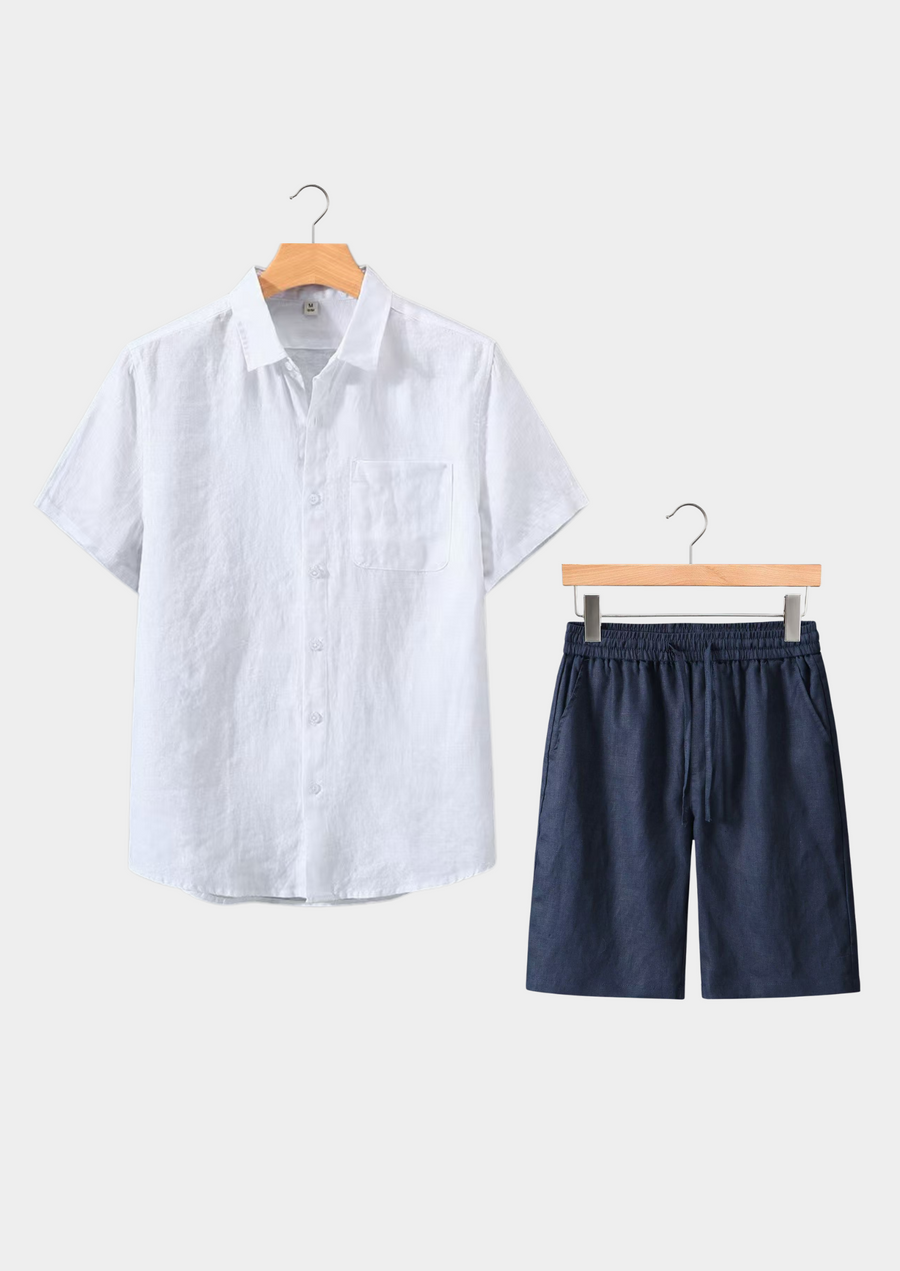Timeless Short Sleeve Summer Ensemble - White/Navy