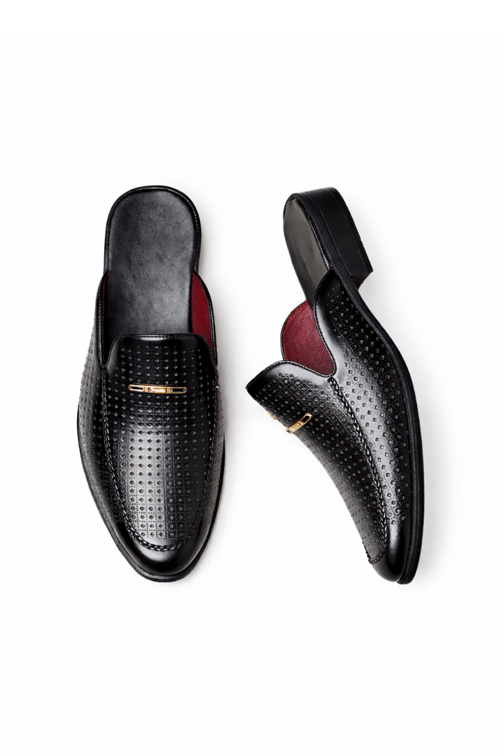 Anson Perforated Leather Mule - Noir