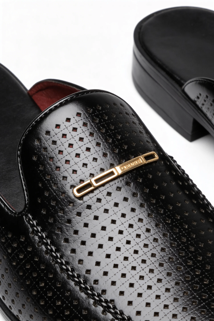 Anson Perforated Leather Mule - Noir