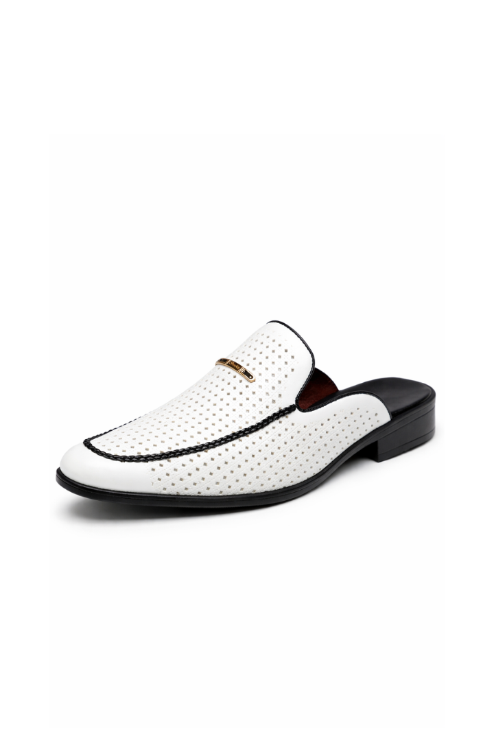 Anson White Perforated Leather Mule