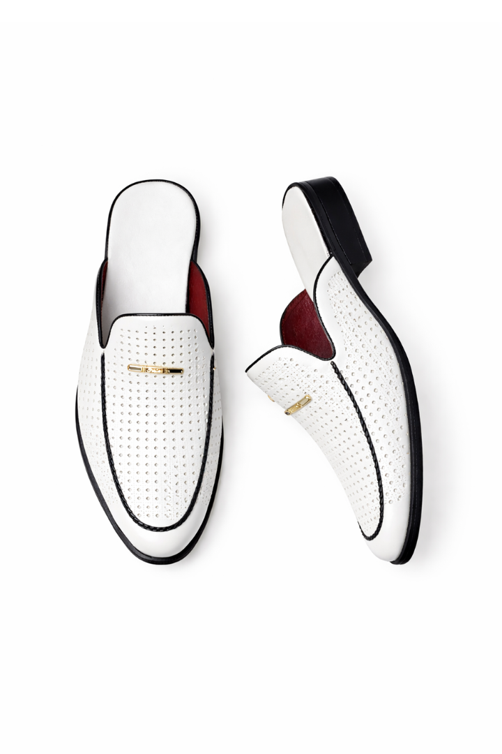 Anson White Perforated Leather Mule