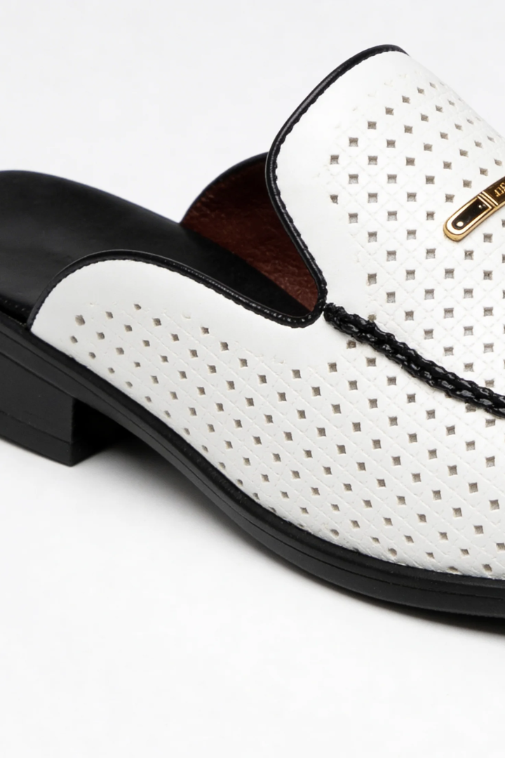Anson White Perforated Leather Mule