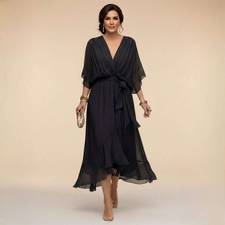 Anwen Silk V-Neck Midi Dress