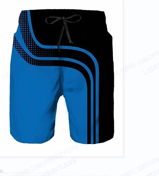 Men's Summer Swim Trunks with Drawstring and Graphic Design