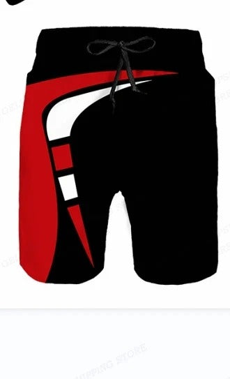 Men's Summer Swim Trunks with Drawstring and Graphic Design