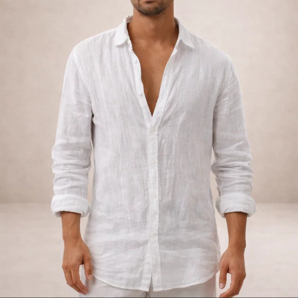 Linen Shirt for Men, Regular Fit, Open Collar