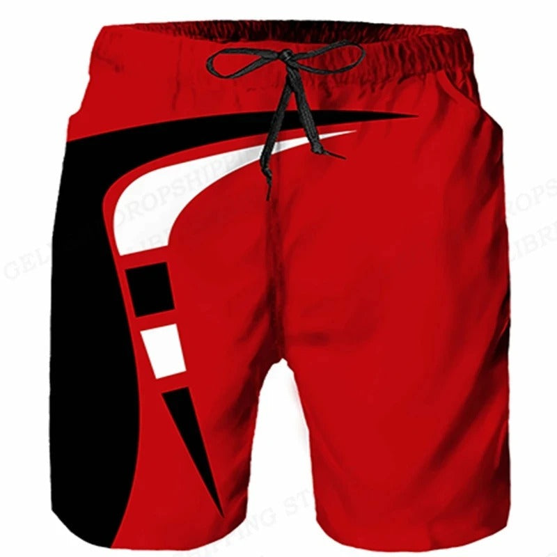 Men's Summer Swim Trunks with Drawstring and Graphic Design