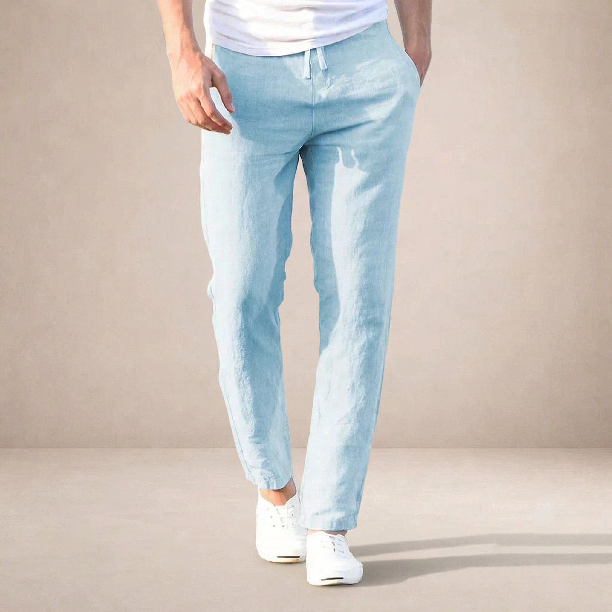 Linen Summer Trousers for Men in Classic Beige