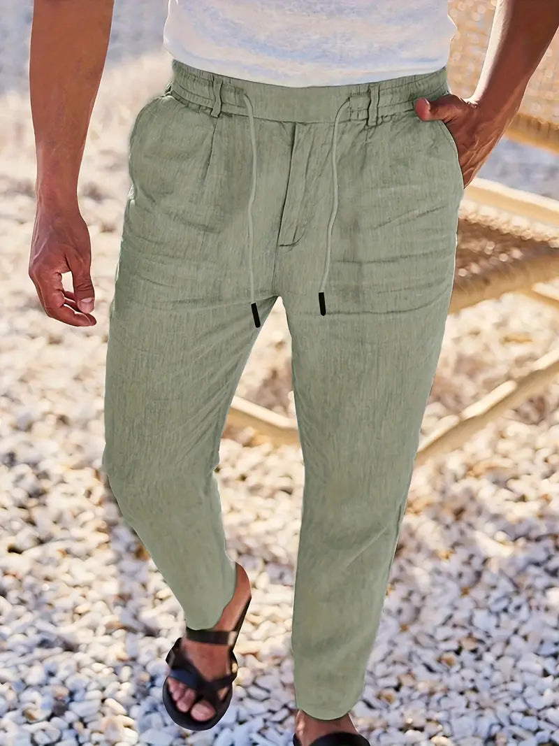WIDE LINEN TROUSERS WITH CORD