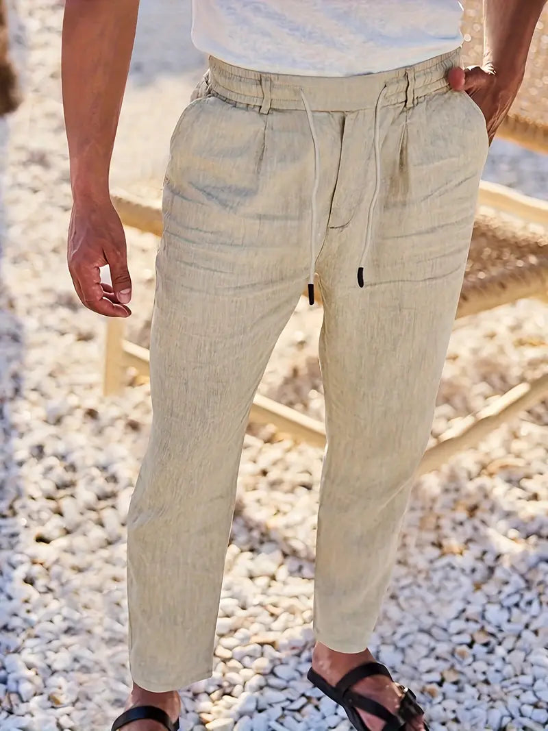 WIDE LINEN TROUSERS WITH CORD