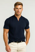 Men's Regular Fit Split Collar Shirt in Soft Blue