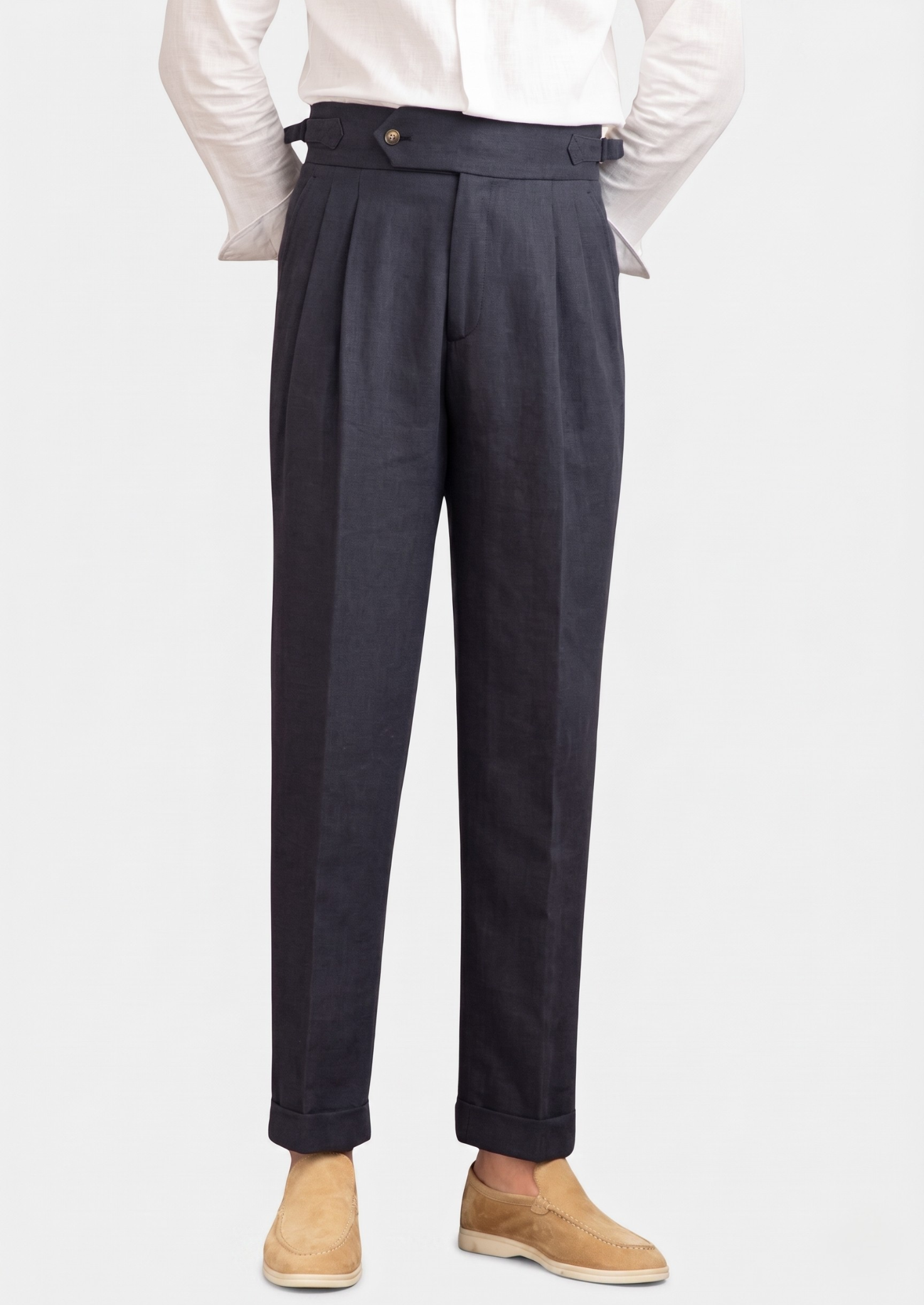 Napoli Pleated Trousers in Navy Blue