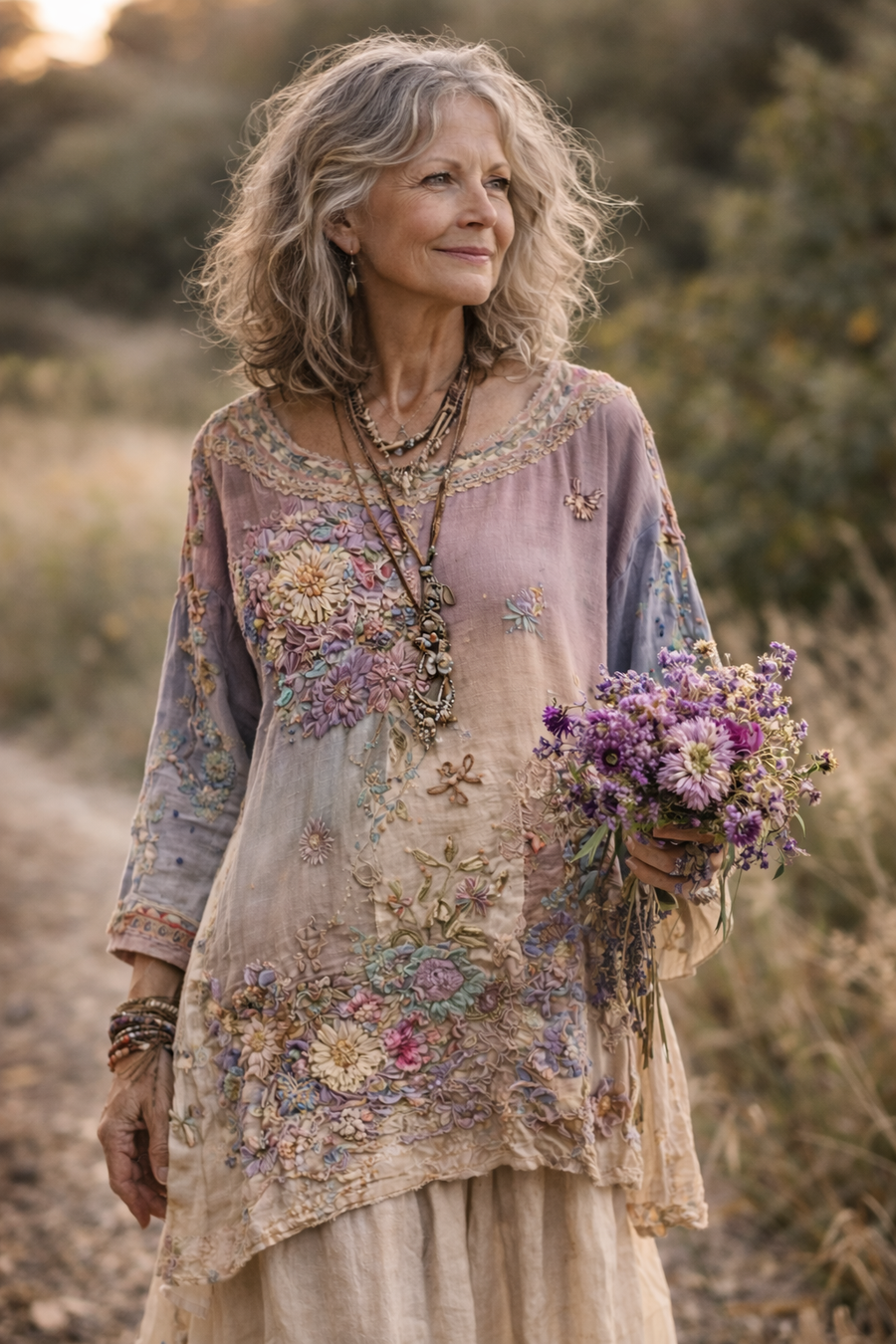 Nature's Grace Silk Midi Dress