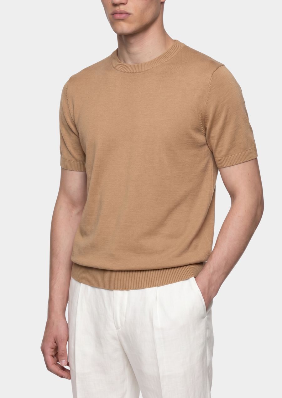 Beige Cashmere Knit Crewneck Tee