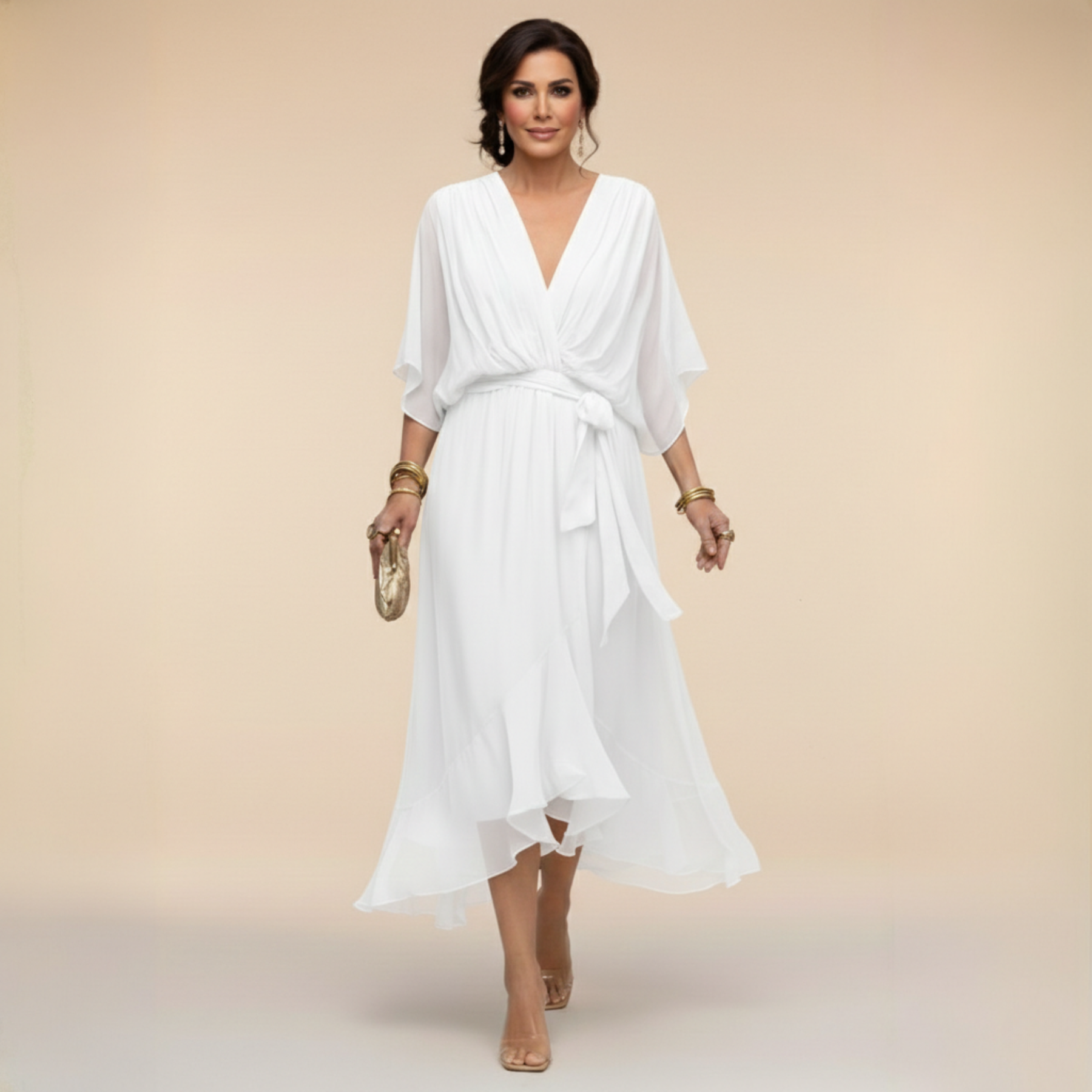 Elena Silk V-Neck Midi Dress