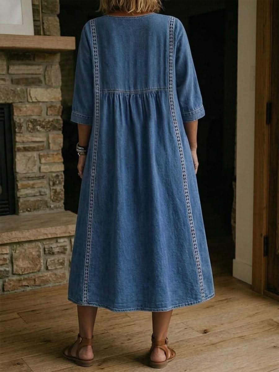Daisy Lace Trim Silk Dress