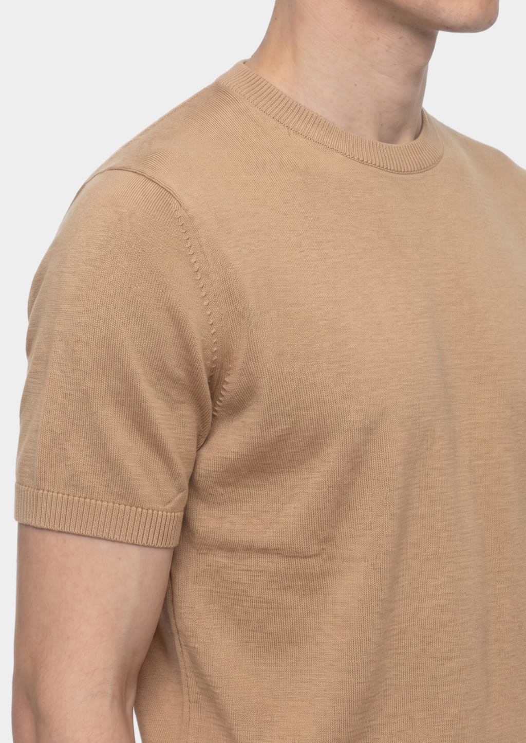 Beige Cashmere Knit Crewneck Tee